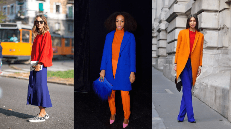 Looks com cores complementares azul e laranja