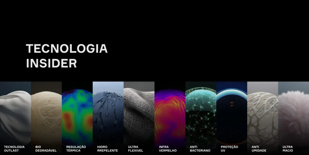 Fashion tech em tecidos inteligentes Insider com tecnologia avançada: regulação térmica, proteção UV, antibacteriano e materiais sustentáveis.