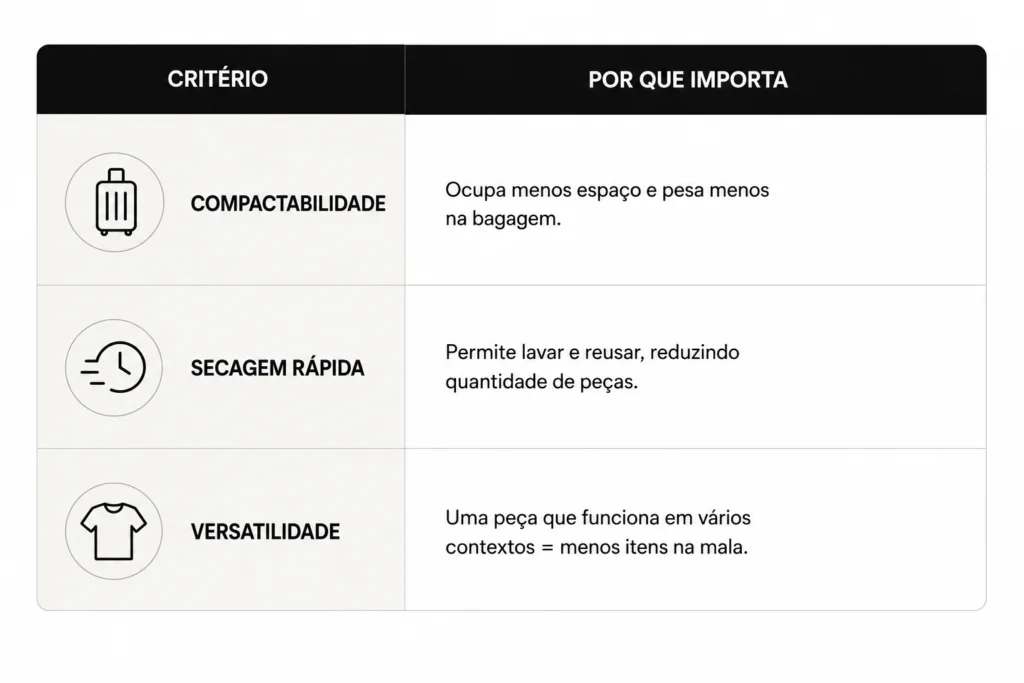 Tabela comparativa como arrumar mala de viagem