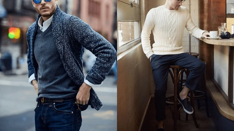 Roupas de frio masculina cardigã e suéter